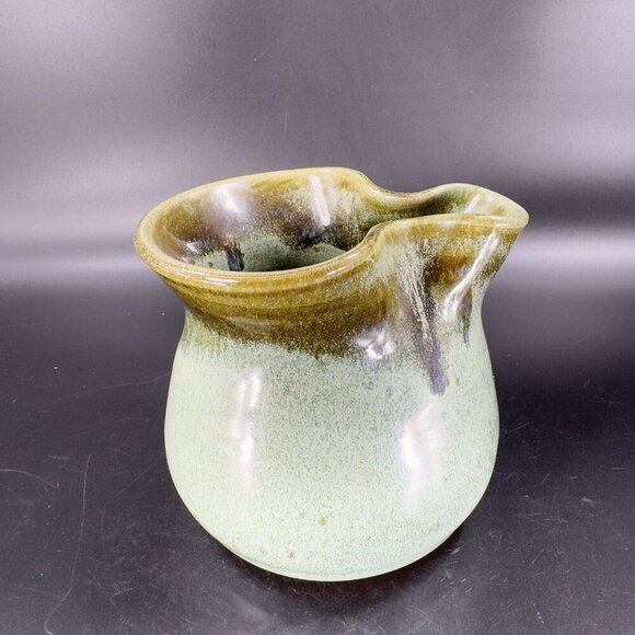 Hand Made Studio Art Pottery Pitcher Carafe Handles Artist Signed Pottery Green - Picture 16 of 16